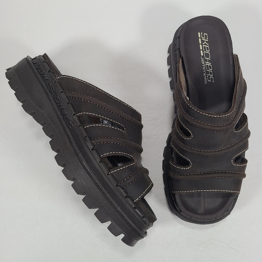 Skechers Jammers Y2K 90s Chunky Platform Brown Leather Sandals Size 9